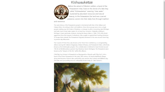 Kishwauketoe website snapshot